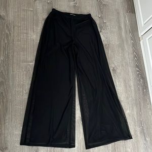 Dressy evening elastic waist black pants with overlay